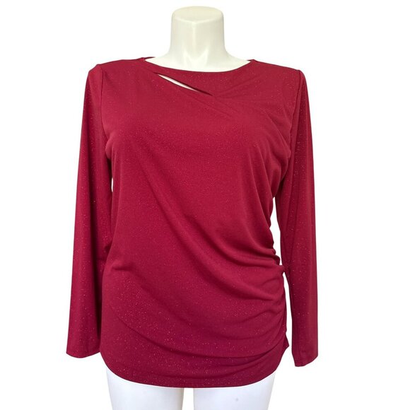 Vince Camuto Asymmetric Cutout Top, Long Sleeve Sparkle Red Women's Size XL - Picture 2 of 9